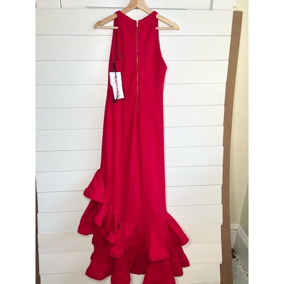 Betsy & Adam Red Sleeveless Ruffled Hem Formal Dress Petite 10 - Picture 2 of 14